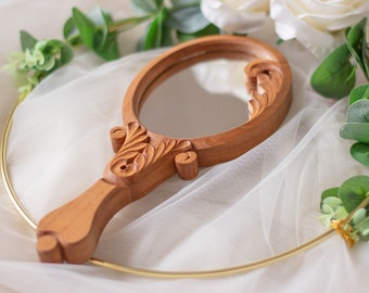 Hand Mirror, Wood Hand Carved Mirror, Ornamented mirror, Vanity Hand Mirror