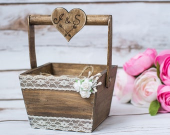 wedding ring basket , Wood Ring Bearer Basket , Rustic ring holder