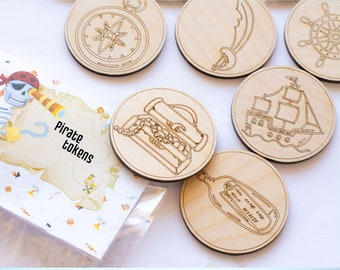 Kids Pirate party, Coins for Pirates Birthday Bag Favors, beach scavenger hunt gift