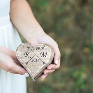 Рustic wedding ring box, wooden heart ring holder, bearer moss image 10