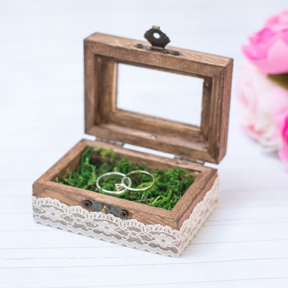 Wedding Glass Ring Box Moss Ring Box Wooden Ring Holder With Etsy