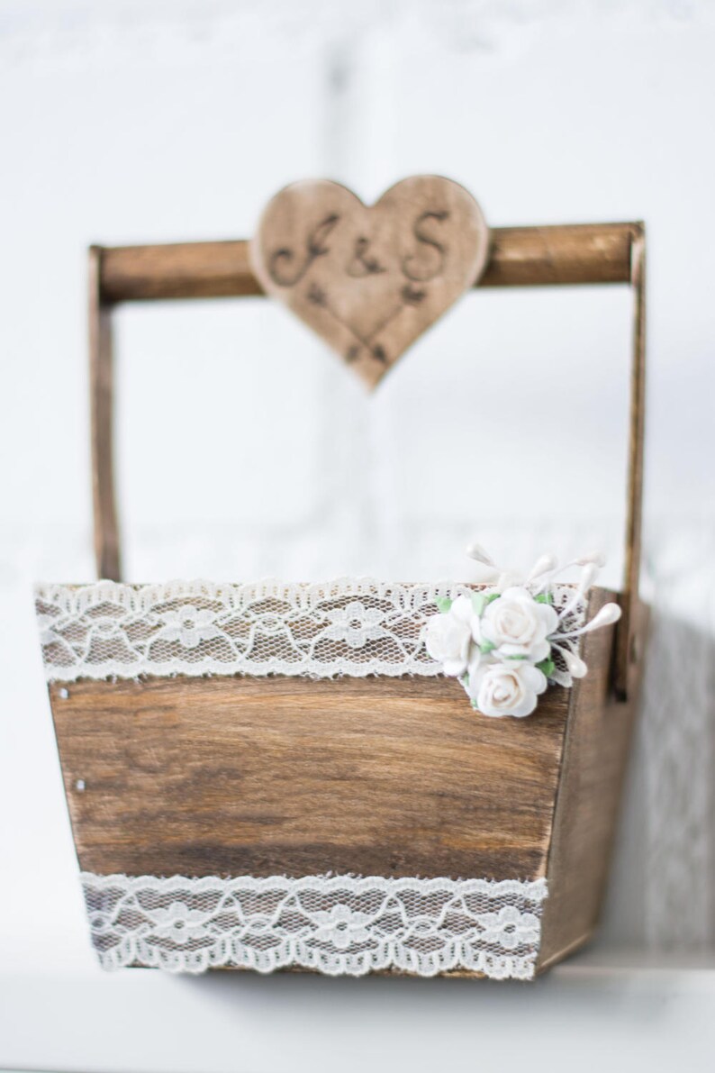 Rustic Wedding Ring Pillow, Alternative Ring Box Bearer, Country Wedding Basket, Burlap Cushion image 3