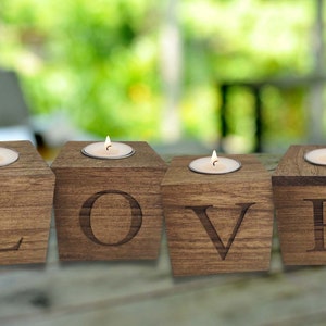 Love Wooden candle holder, Tea lights holder, it smells like candle, home candle sign image 9