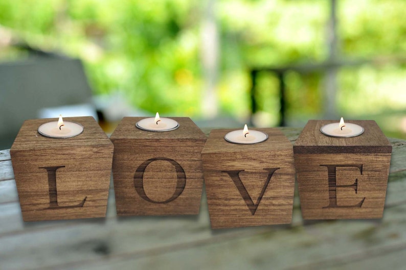 Love Wooden candle holder, Tea lights holder, it smells like candle, home candle sign image 9