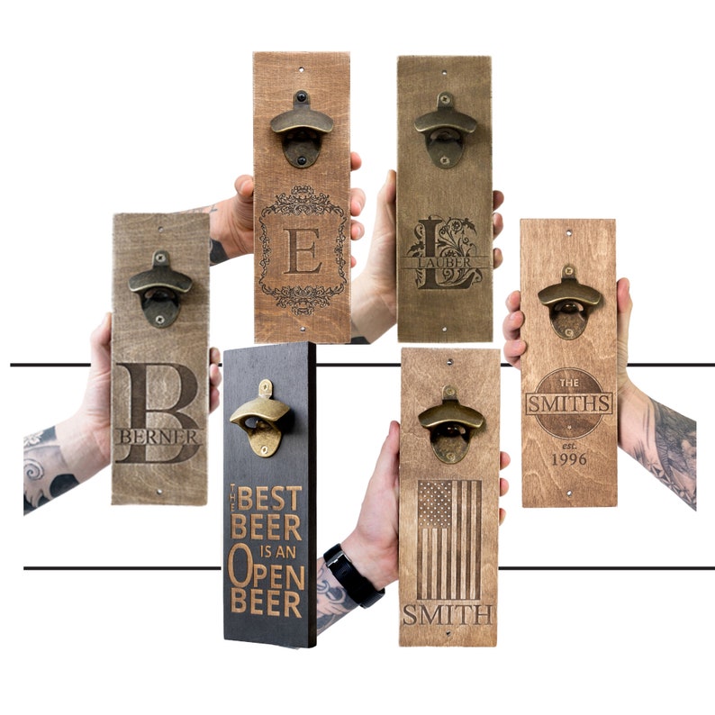 Wooden bottle opener, personalized wall bottle opener, magnet bottle opener