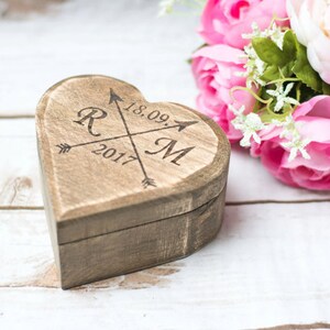 Рustic wedding ring box, wooden heart ring holder, bearer moss image 9