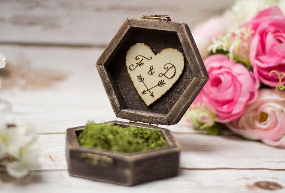 Rustic Wedding Ring Box Moss Ring Bearer Pillow Box Ring Etsy