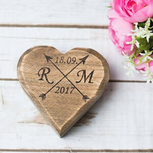 Рustic wedding ring box, wooden heart ring holder, bearer moss image 8