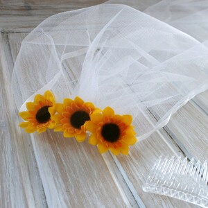 Bachelorette Veil, Bridal Shower Veil, Sunflower Hen Party, Sunflower bride to be Party Veil image 6