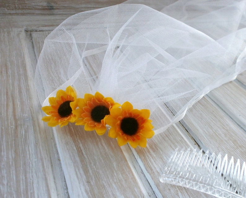 Bachelorette Veil, Bridal Shower Veil, Sunflower Hen Party, Sunflower bride to be Party Veil image 6