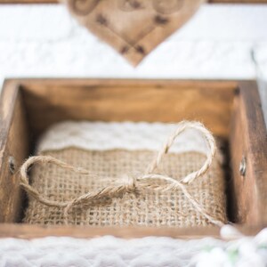 Rustic Wedding Ring Pillow, Alternative Ring Box Bearer, Country Wedding Basket, Burlap Cushion image 4