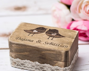 Wedding Ring holder, Love Birds Bearer Box, Personalized Wooden Ring box