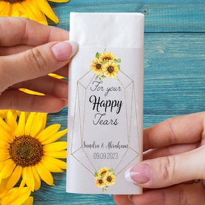Sunflower wedding tissues, happy tears packs, for your happy tears, happy tears tissues, pocket tissue holder