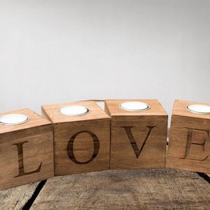 Love Wooden candle holder, Tea lights holder, it smells like candle, home candle sign