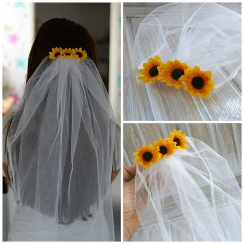Bachelorette Party Veil,Sunflower Veil, Bridal Party Veil,Bride to be Veil image 1