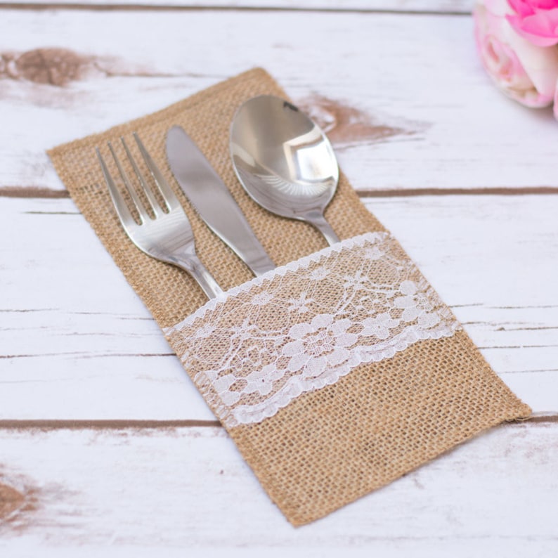 Cutlery Holder Wedding Burlap Rustic cutlery holders Buck Doe Etsy
