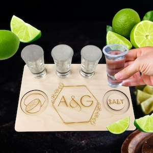 Laser Engraved Tequila Flight Board: Mr & Mrs Serving Tray