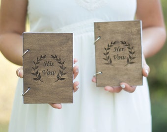 Vow Book Set, His & Hers Vows, Rustic  Wedding ceremony wooden Booklets