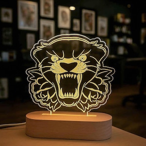Tattoo Studio Sign Light: Tiger Tattoo Art, LED Acrylic Decor