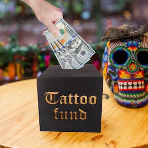 Tattoo Fund Box: Black Wooden Money Bank, Tattoo Lover Gift