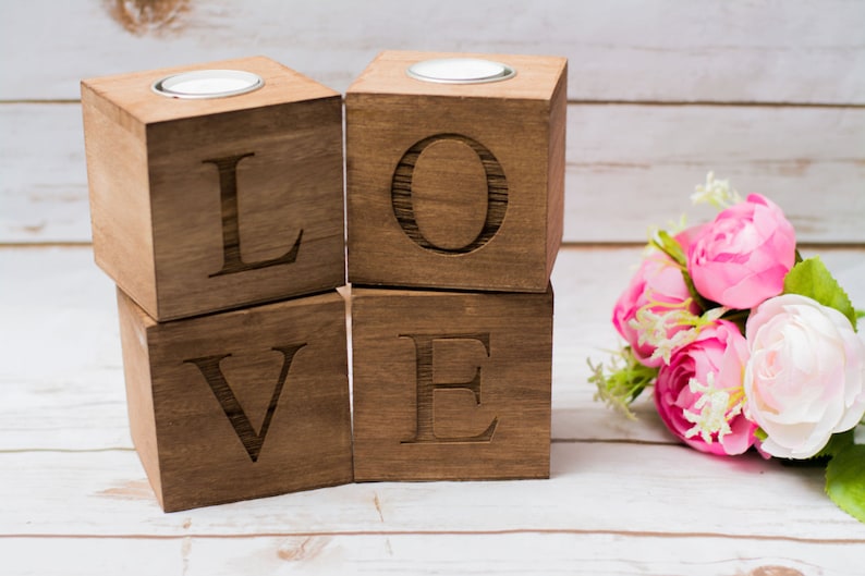 Love Wooden candle holder ,  candle holder, Tea lights holder