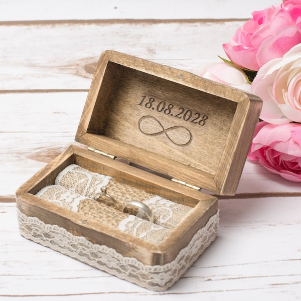 almohada portadora de anillo de boda, caja porta anillos de compromiso, ceremonia de boda de caja de anillo de madera