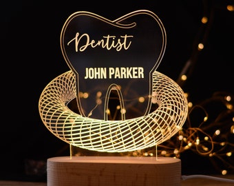 Personalized Dentist Gift, 3D LED Tooth Light, Dental Clinic Decor