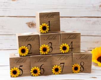 sunflower wedding table numbers, Sunflower table number stand, Sunflower table number sign