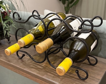 Adega de ferro forjado estilo meados do século XX | Capacidade para 6 garrafas | Detalhes curvos e ondulados | Vintage anos 1960-1970