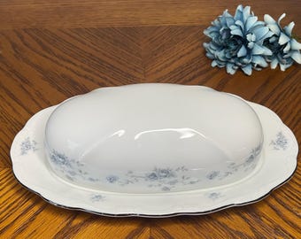 Butter Dish Johann Haviland Blue Garland Pattern With Cover Platinum Trim