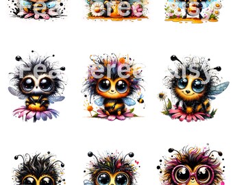 Cute Insect Stickers, Clip Art, Dragonfly, Bees, Digital Prints