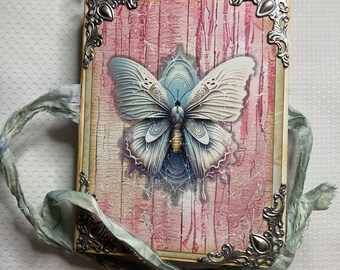 Vintage Flip Book, Butterfly Flip Book, Journal, Hearts, Flowers, Women, Shabby Chic, Pinks, Blues, Junk Journal