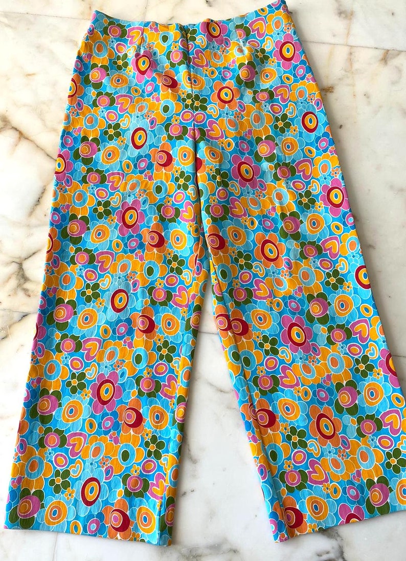 Vintage trousers late 60s floral print | Etsy