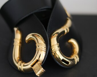 Vintage leather belt with gold buckle