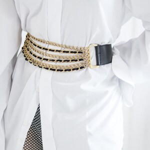 Vintage leather and chain belt image 1