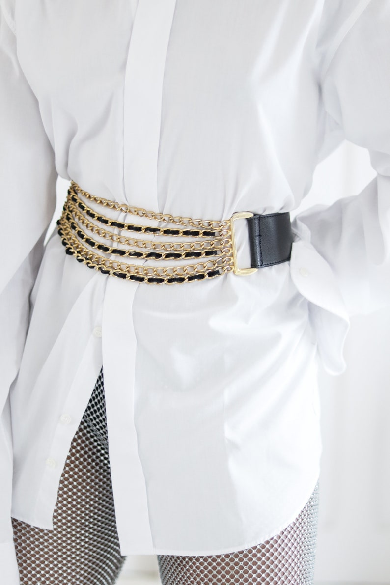 Vintage leather and chain belt image 1