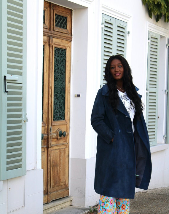 Vintage 70s oversized collar suede leather coat