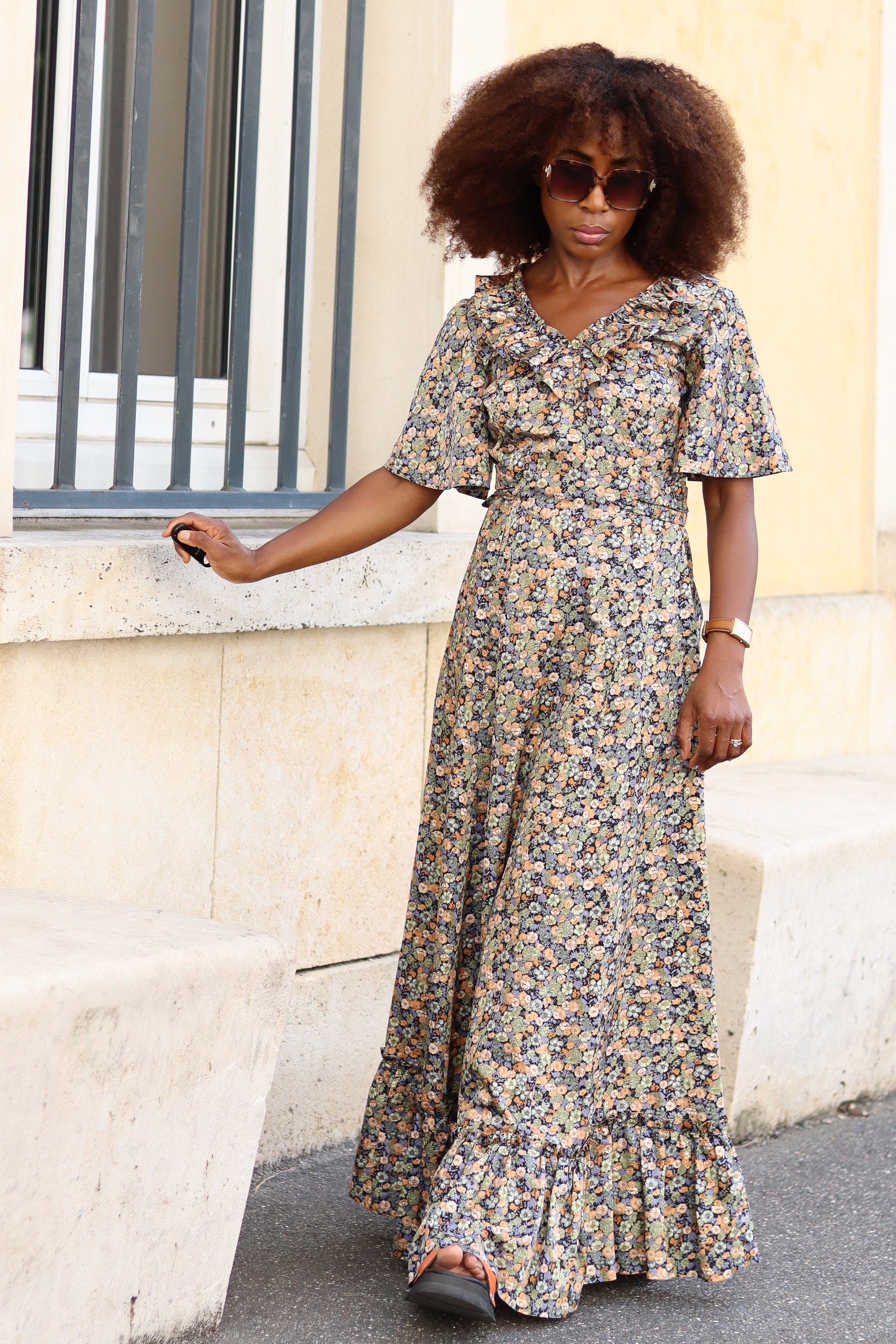 floral old lady dress Long Vintage RL:2926tues