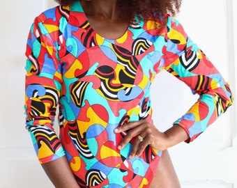 Vintage bodysuit with abstract pattern