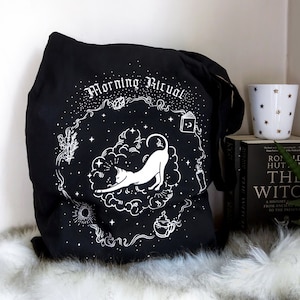 Gothic witch tote bag - cat mom shopping bag