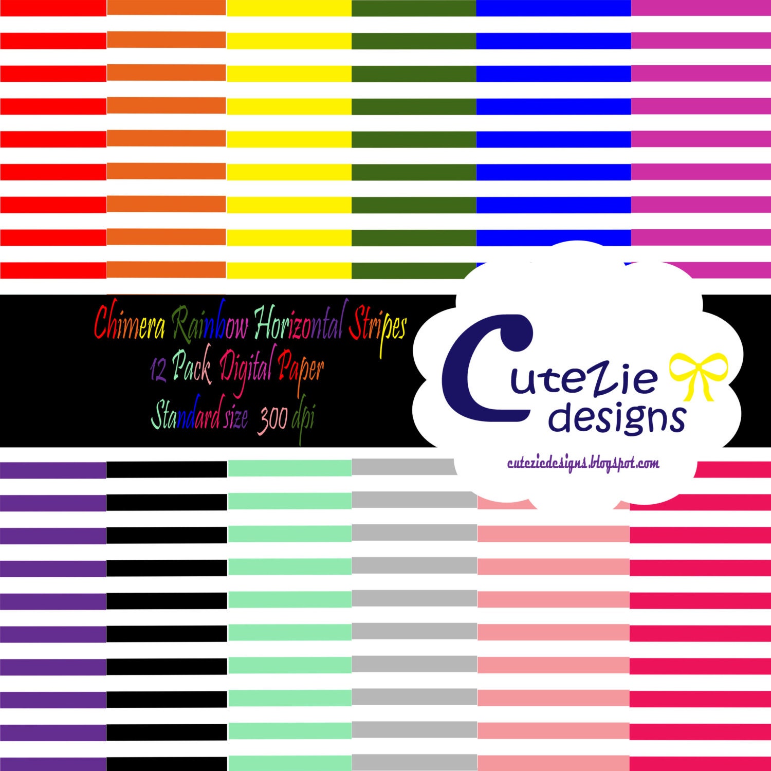 Chimera standard rain stripe Paper, in 12 uncannily designs, hairy red pattern, eerie rainbow, unnerving stripe digital paper, tinging black