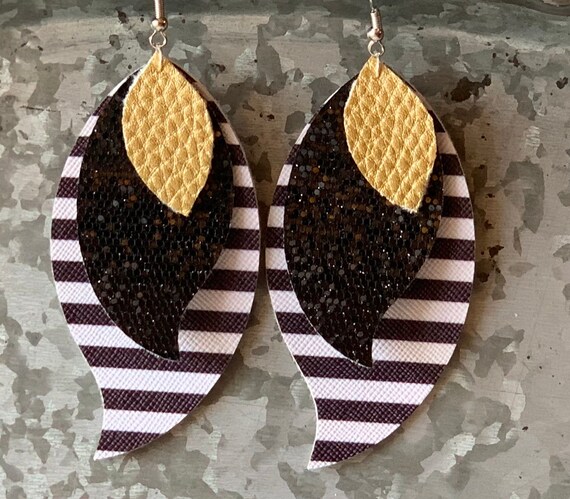 Striped Layered Faux Leather Earring Etsy