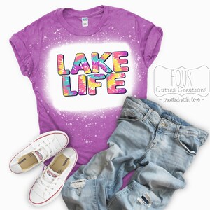 LAKE LIFE Bleached T-shirt Reverse Tie Dye Lake Vacation 