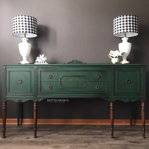 SOLD-Victorian Buffet, Green Modern Sideboard, Traditional Dining Room Storage, Solid Wood Cabinet, Chalk Painted, Credenza, Entertainment