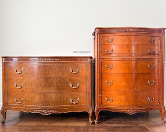 Antique French Provincial Dresser Set – Matching Low Dresser & Tall Chest