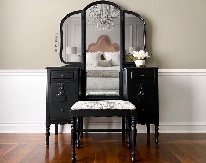 SAMPLE PIECE ONLY Black Antique Makeup Vanity With Mirror Etsy