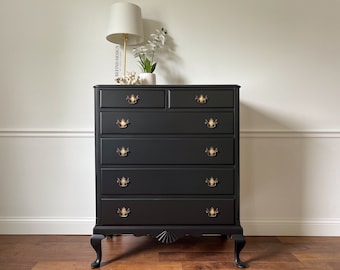 Antique Victorian Dresser, Modern Entryway Console, Black Lacquer Finish