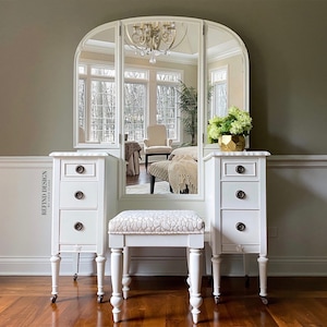 SOLD 1920’s Antique Vanity with Mirror and Stool, Dressing Table