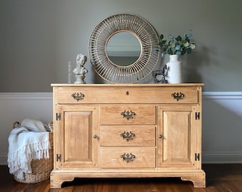 SOLD! Vintage Maple English Cottage Buffet, Natural Wood Sideboard