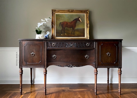 SOLD Antique 1930 s Burled Wood Buffet Traditional Sideboard